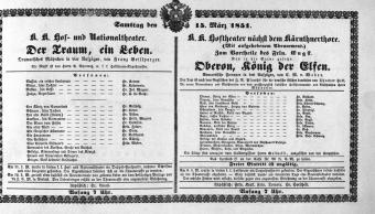 Theaterzettel (Oper und Burgtheater in Wien) 18510315 Seite: 1