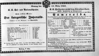 Theaterzettel (Oper und Burgtheater in Wien) 18510317 Seite: 1