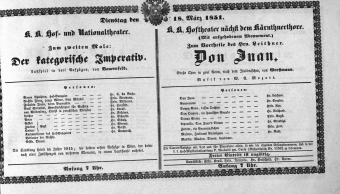 Theaterzettel (Oper und Burgtheater in Wien) 18510318 Seite: 1