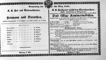 Theaterzettel (Oper und Burgtheater in Wien) 18510320 Seite: 1