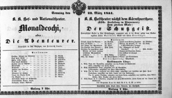 Theaterzettel (Oper und Burgtheater in Wien) 18510323 Seite: 1