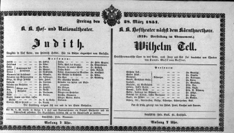 Theaterzettel (Oper und Burgtheater in Wien) 18510328 Seite: 1
