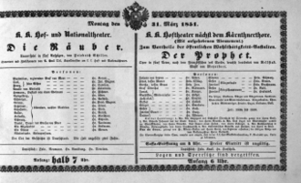 Theaterzettel (Oper und Burgtheater in Wien) 18510331 Seite: 1