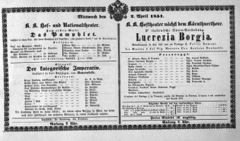 Theaterzettel (Oper und Burgtheater in Wien) 18510402 Seite: 1