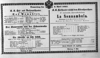 Theaterzettel (Oper und Burgtheater in Wien) 18510403 Seite: 1