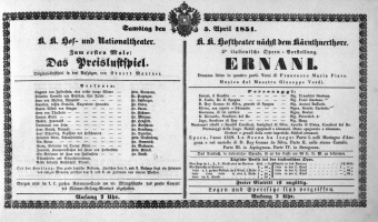 Theaterzettel (Oper und Burgtheater in Wien) 18510405 Seite: 1