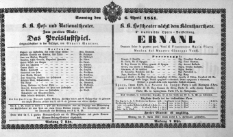 Theaterzettel (Oper und Burgtheater in Wien) 18510406 Seite: 1