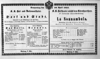 Theaterzettel (Oper und Burgtheater in Wien) 18510410 Seite: 1