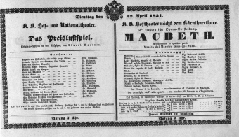Theaterzettel (Oper und Burgtheater in Wien) 18510422 Seite: 1