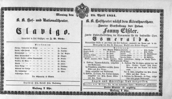 Theaterzettel (Oper und Burgtheater in Wien) 18510428 Seite: 1