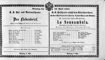 Theaterzettel (Oper und Burgtheater in Wien) 18510429 Seite: 1
