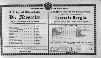 Theaterzettel (Oper und Burgtheater in Wien) 18510430 Seite: 1