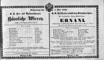 Theaterzettel (Oper und Burgtheater in Wien) 18510501 Seite: 1