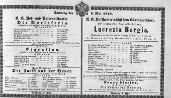 Theaterzettel (Oper und Burgtheater in Wien) 18510503 Seite: 1