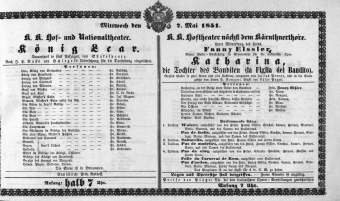 Theaterzettel (Oper und Burgtheater in Wien) 18510507 Seite: 1