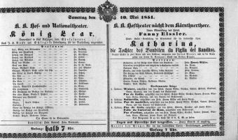 Theaterzettel (Oper und Burgtheater in Wien) 18510510 Seite: 1