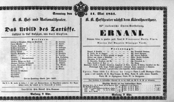 Theaterzettel (Oper und Burgtheater in Wien) 18510511 Seite: 1