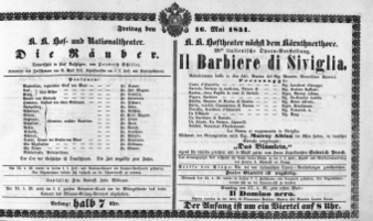 Theaterzettel (Oper und Burgtheater in Wien) 18510516 Seite: 1