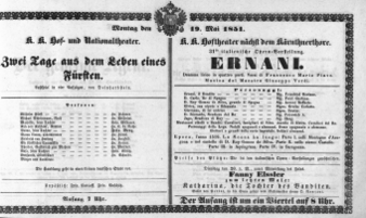 Theaterzettel (Oper und Burgtheater in Wien) 18510519 Seite: 1