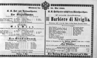 Theaterzettel (Oper und Burgtheater in Wien) 18510521 Seite: 1