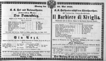 Theaterzettel (Oper und Burgtheater in Wien) 18510526 Seite: 1