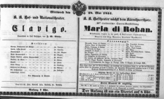 Theaterzettel (Oper und Burgtheater in Wien) 18510528 Seite: 1