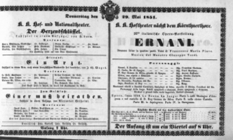 Theaterzettel (Oper und Burgtheater in Wien) 18510529 Seite: 1