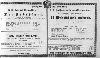 Theaterzettel (Oper und Burgtheater in Wien) 18510530 Seite: 1