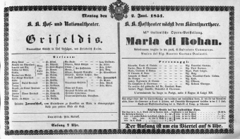 Theaterzettel (Oper und Burgtheater in Wien) 18510602 Seite: 1