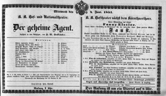 Theaterzettel (Oper und Burgtheater in Wien) 18510604 Seite: 1
