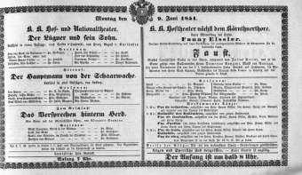 Theaterzettel (Oper und Burgtheater in Wien) 18510609 Seite: 1