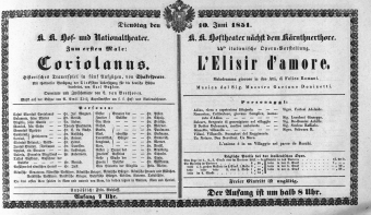 Theaterzettel (Oper und Burgtheater in Wien) 18510610 Seite: 1