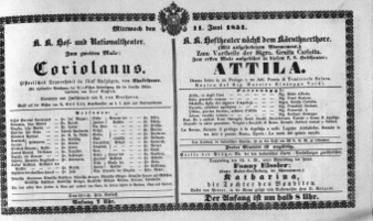 Theaterzettel (Oper und Burgtheater in Wien) 18510611 Seite: 1