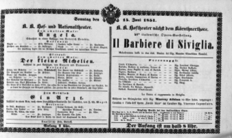 Theaterzettel (Oper und Burgtheater in Wien) 18510615 Seite: 1