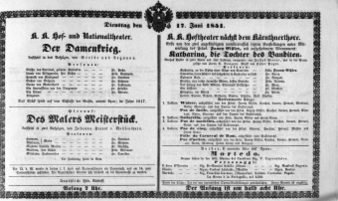 Theaterzettel (Oper und Burgtheater in Wien) 18510617 Seite: 1