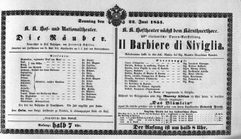Theaterzettel (Oper und Burgtheater in Wien) 18510622 Seite: 1
