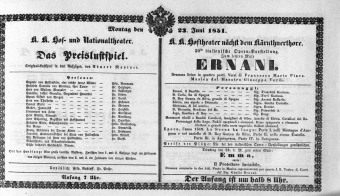 Theaterzettel (Oper und Burgtheater in Wien) 18510623 Seite: 1