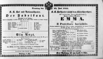 Theaterzettel (Oper und Burgtheater in Wien) 18510624 Seite: 1