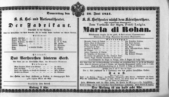 Theaterzettel (Oper und Burgtheater in Wien) 18510626 Seite: 1