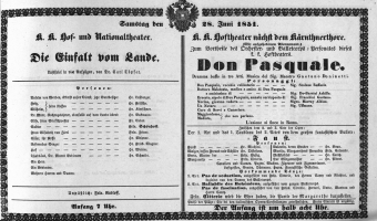 Theaterzettel (Oper und Burgtheater in Wien) 18510628 Seite: 1