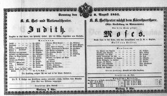 Theaterzettel (Oper und Burgtheater in Wien) 18510803 Seite: 1