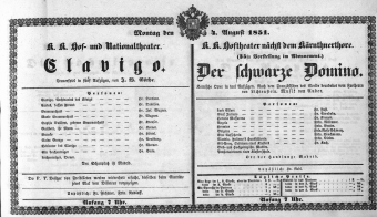 Theaterzettel (Oper und Burgtheater in Wien) 18510804 Seite: 1