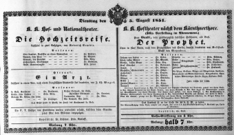 Theaterzettel (Oper und Burgtheater in Wien) 18510805 Seite: 1