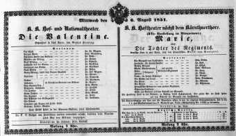 Theaterzettel (Oper und Burgtheater in Wien) 18510806 Seite: 1