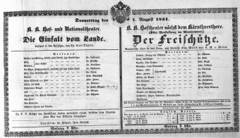 Theaterzettel (Oper und Burgtheater in Wien) 18510807 Seite: 1