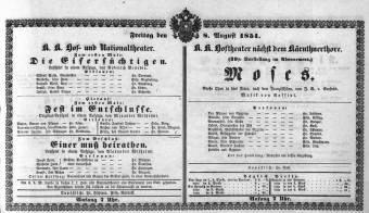Theaterzettel (Oper und Burgtheater in Wien) 18510808 Seite: 1