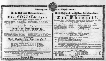 Theaterzettel (Oper und Burgtheater in Wien) 18510809 Seite: 1