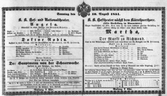 Theaterzettel (Oper und Burgtheater in Wien) 18510810 Seite: 1