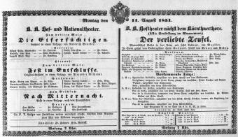 Theaterzettel (Oper und Burgtheater in Wien) 18510811 Seite: 1