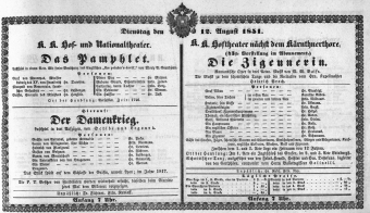 Theaterzettel (Oper und Burgtheater in Wien) 18510812 Seite: 1